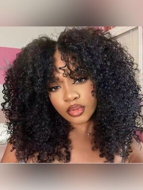 18” Kinky Curly Human Hair 13x6 Lace Front Wig 180% Density Natural Black #211